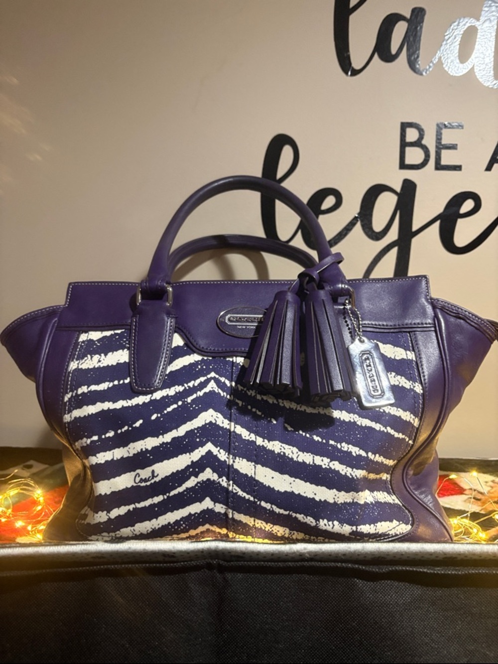 COACH FIRM $175 Rare PURPLE ZEBRA PRINT w/ DUST BAG . MAJOR SALE PRICE MOVING - Picture 2 of 16